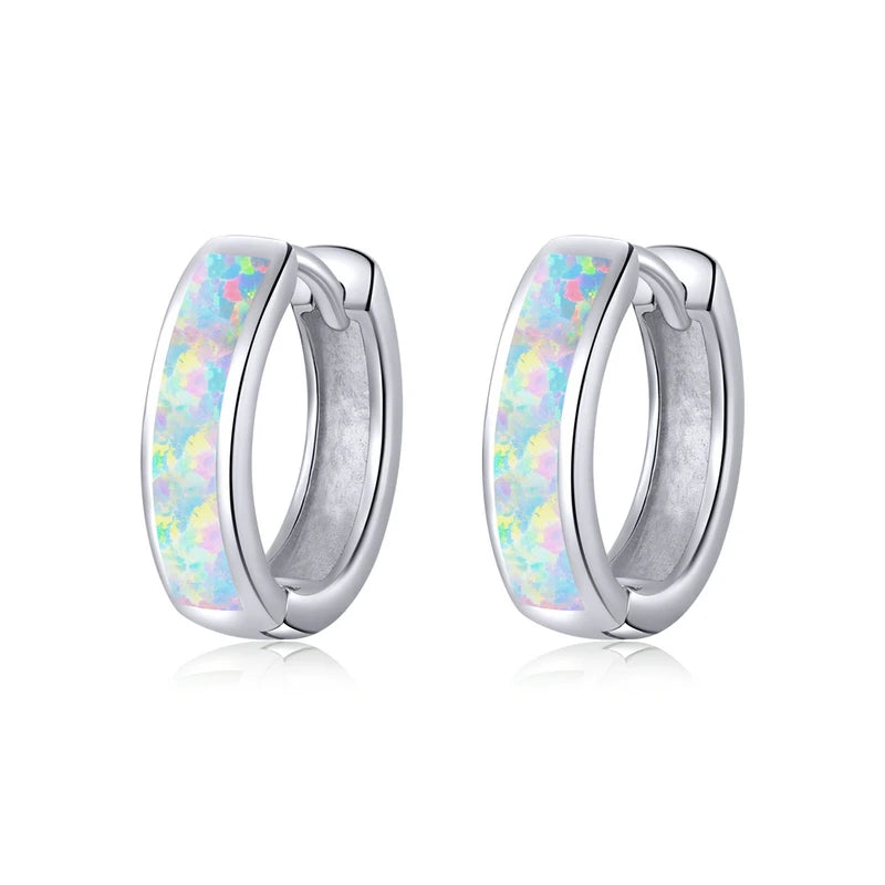 Round Ear Clip Circle Hoop Earrings Opal Earrings.