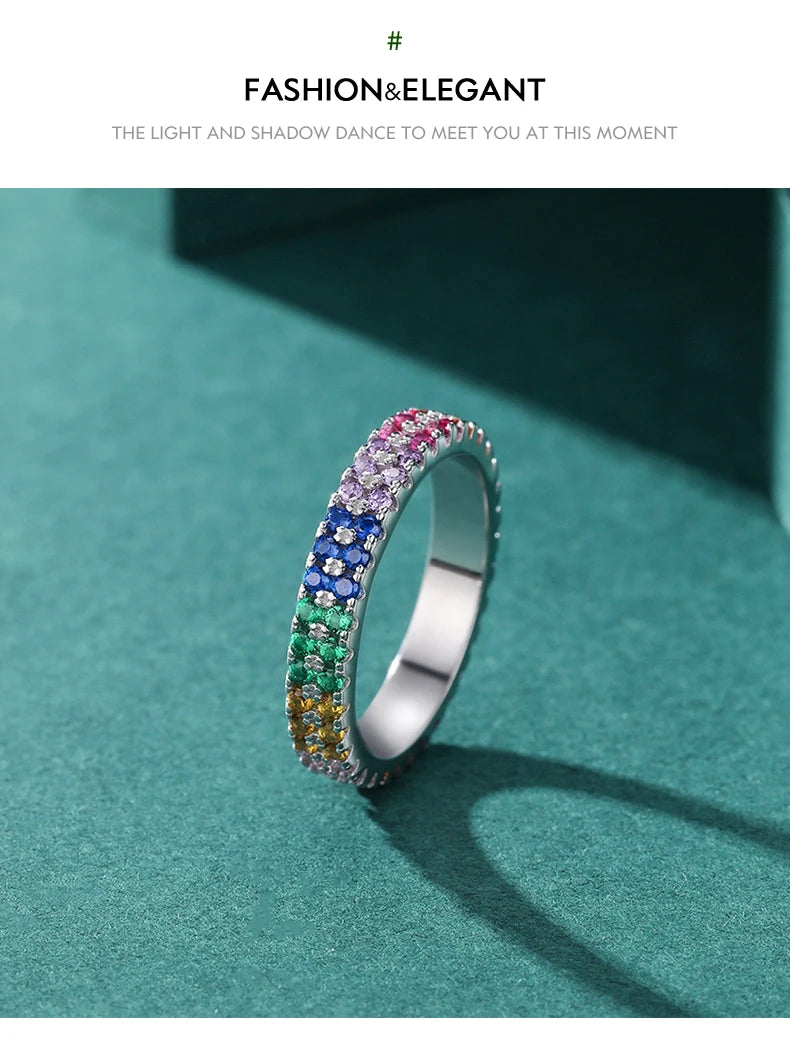 Bright Multi-color Cubic Zirconia Fashion Eternity Rings.