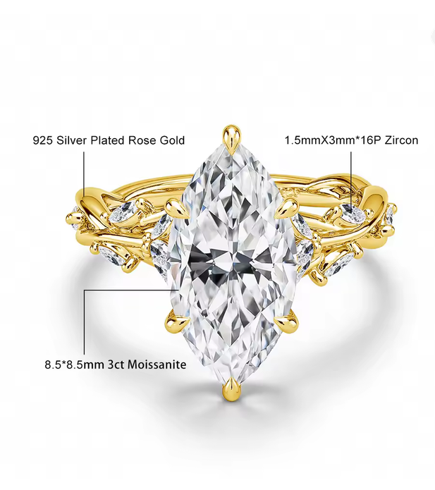 3CT Marquise Cut Moissanite Ring