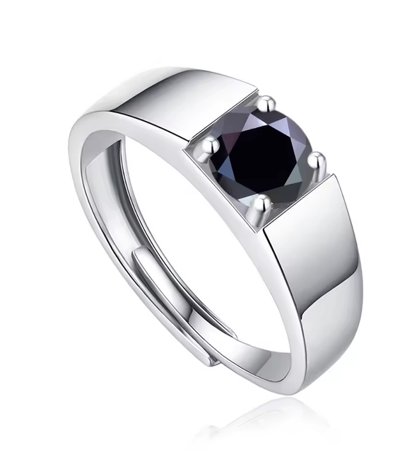 black, white, Red Moisanite Ring