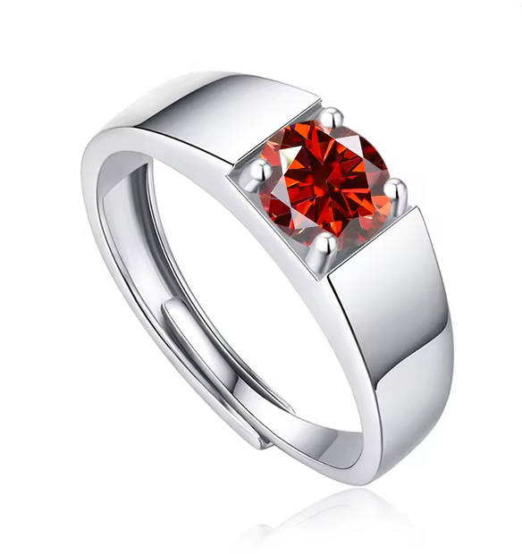 black, white, Red Moisanite Ring