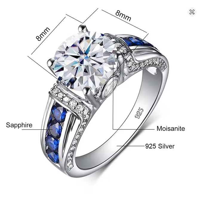 Moissanite and Sapphire Ring