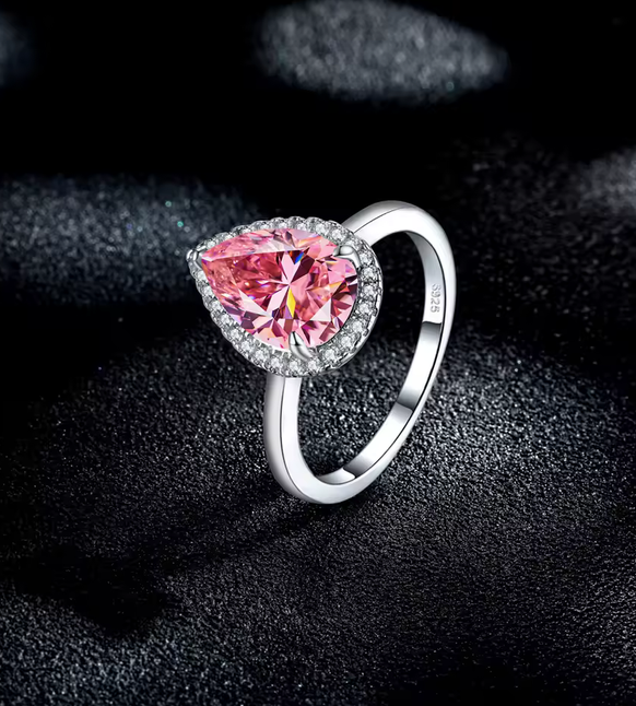 Pink Tear Moissanite Ring