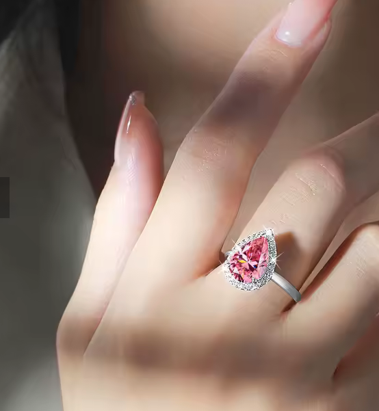 Pink Tear Moissanite Ring