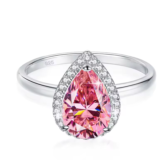 Pink Tear Moissanite Ring