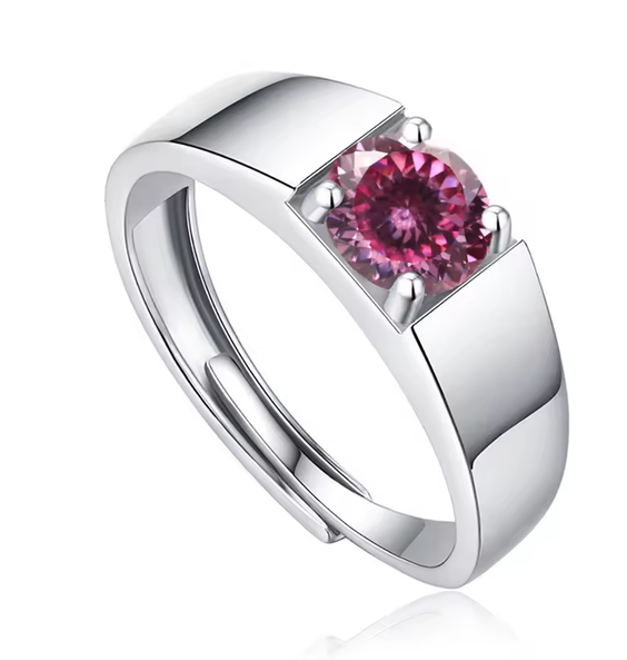 black, white, Red Moisanite Ring