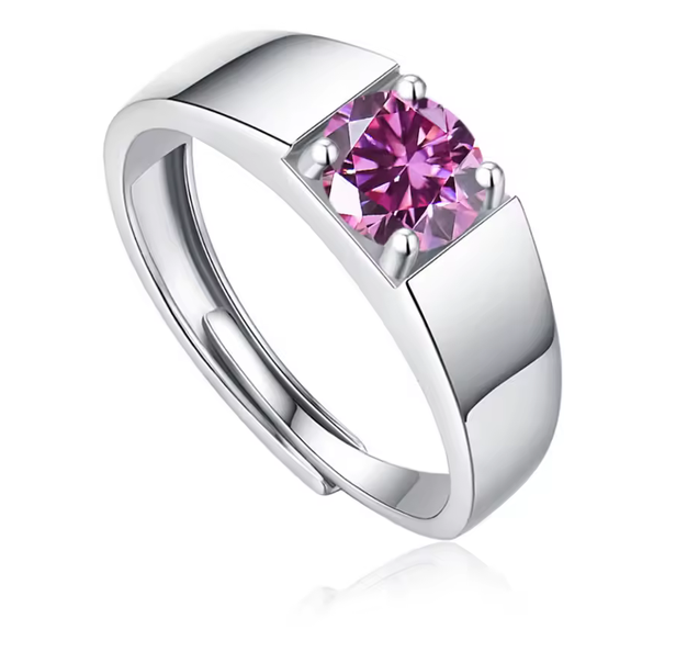 black, white, Red Moisanite Ring