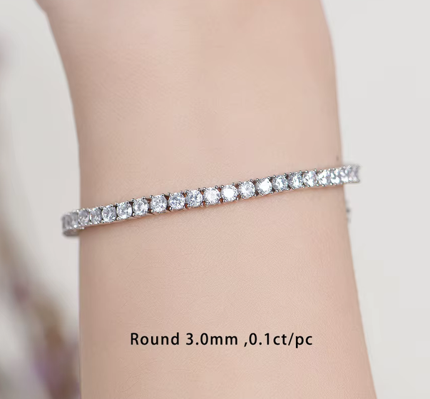 Sterling Silver 925 3 mm Lab Grown Tennis Bracelet