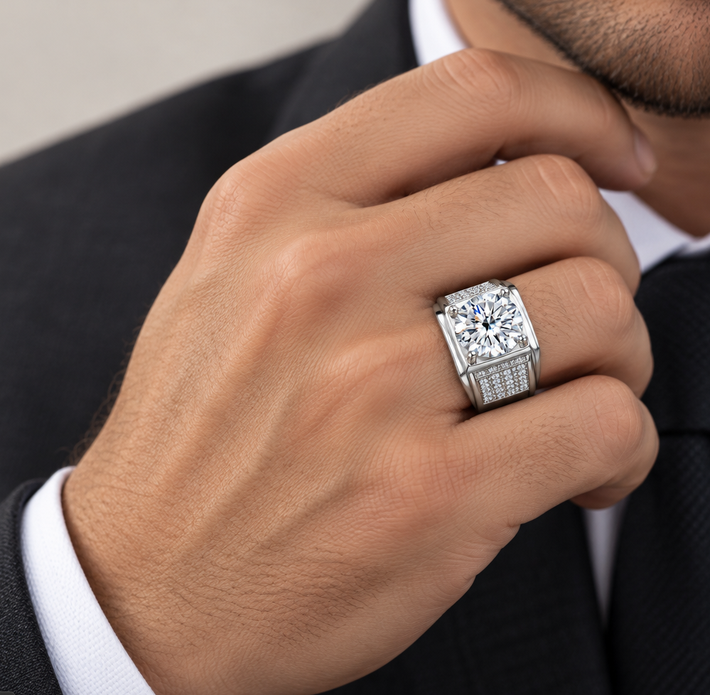 Round Moissanite Ring in 925 Sterling Silver Classic