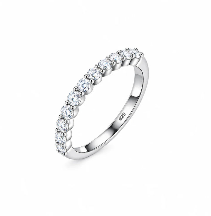 Half Eternity Diamond Band in 925 Sterling Silver