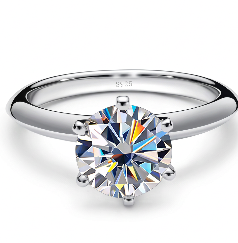 Moissanite round Ring 925 Sterling Silver