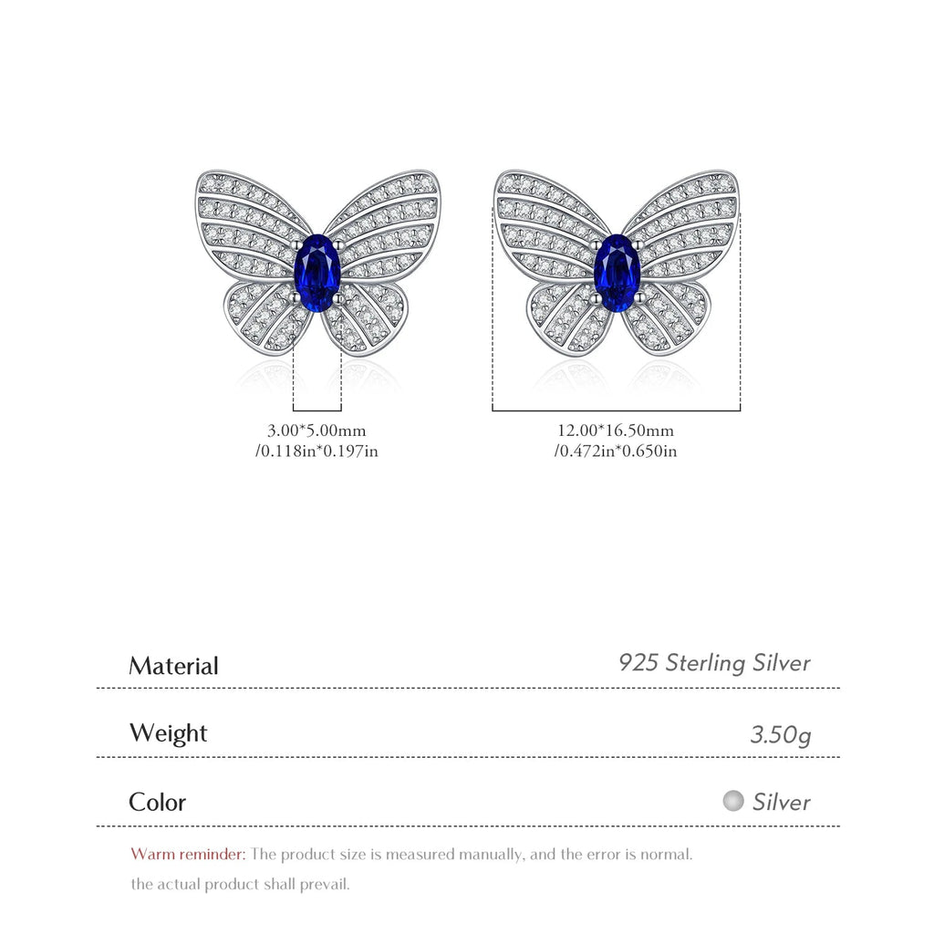 Butterfly Stud Earrings Sparkling Royal Blue Zircon Earrings