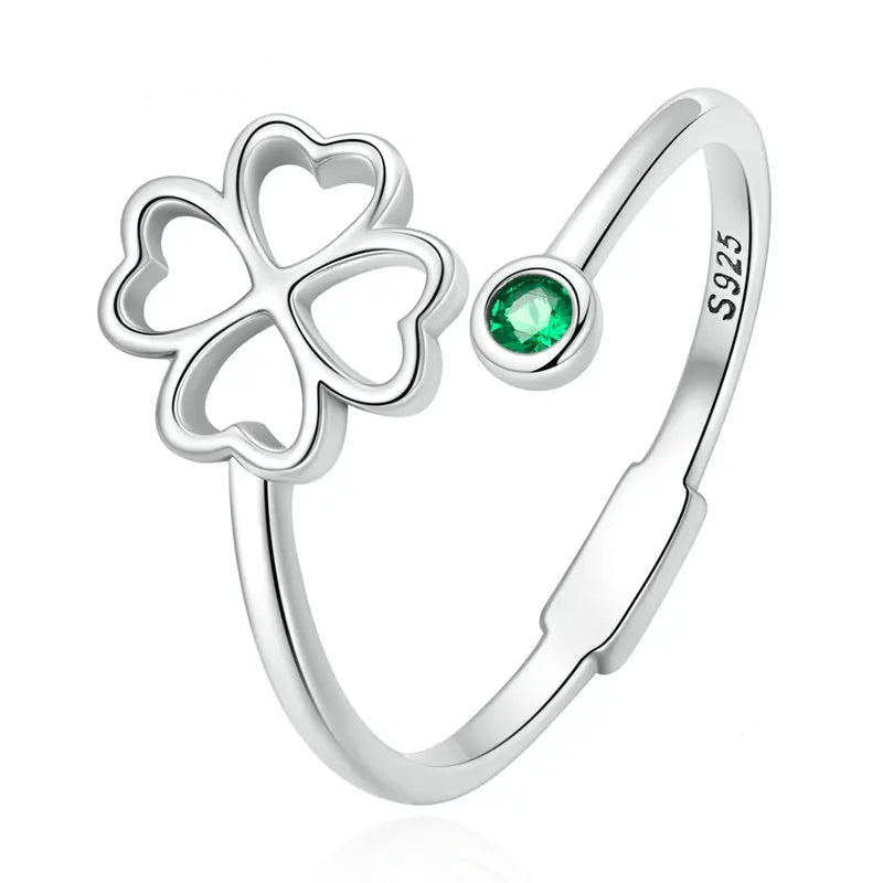 Sparkling CZ Luxurious Clover Open Ring