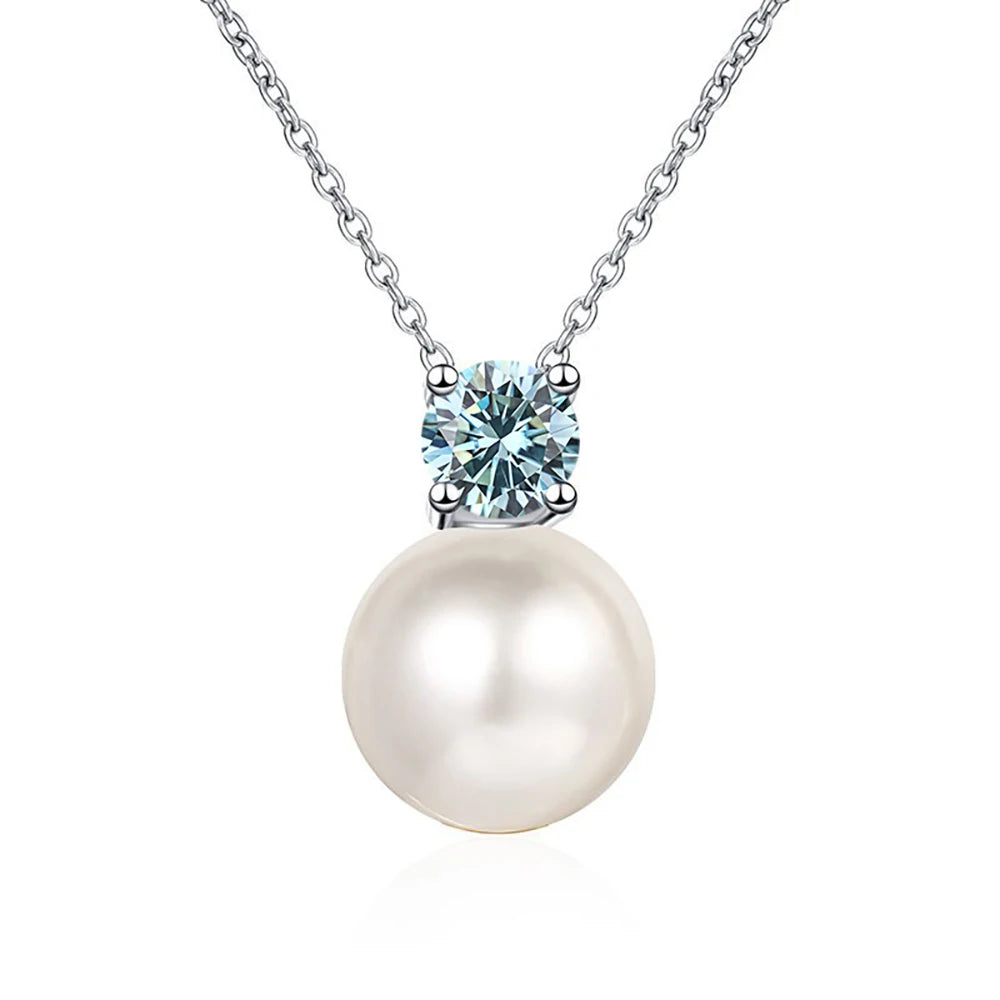 0.3ct D-color Moissanite Necklace 8mm Pearl Pendant