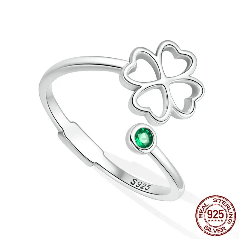 Sparkling CZ Luxurious Clover Open Ring