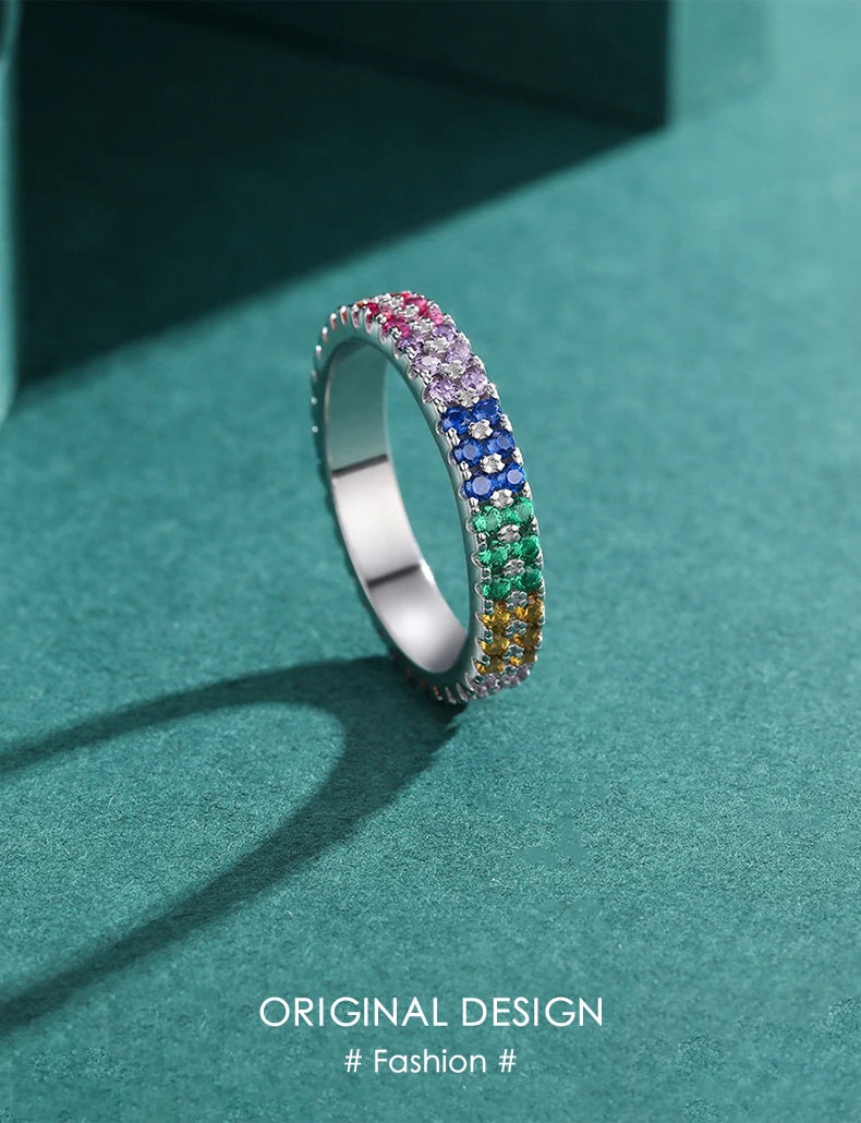 Bright Multi-color Cubic Zirconia Fashion Eternity Rings.