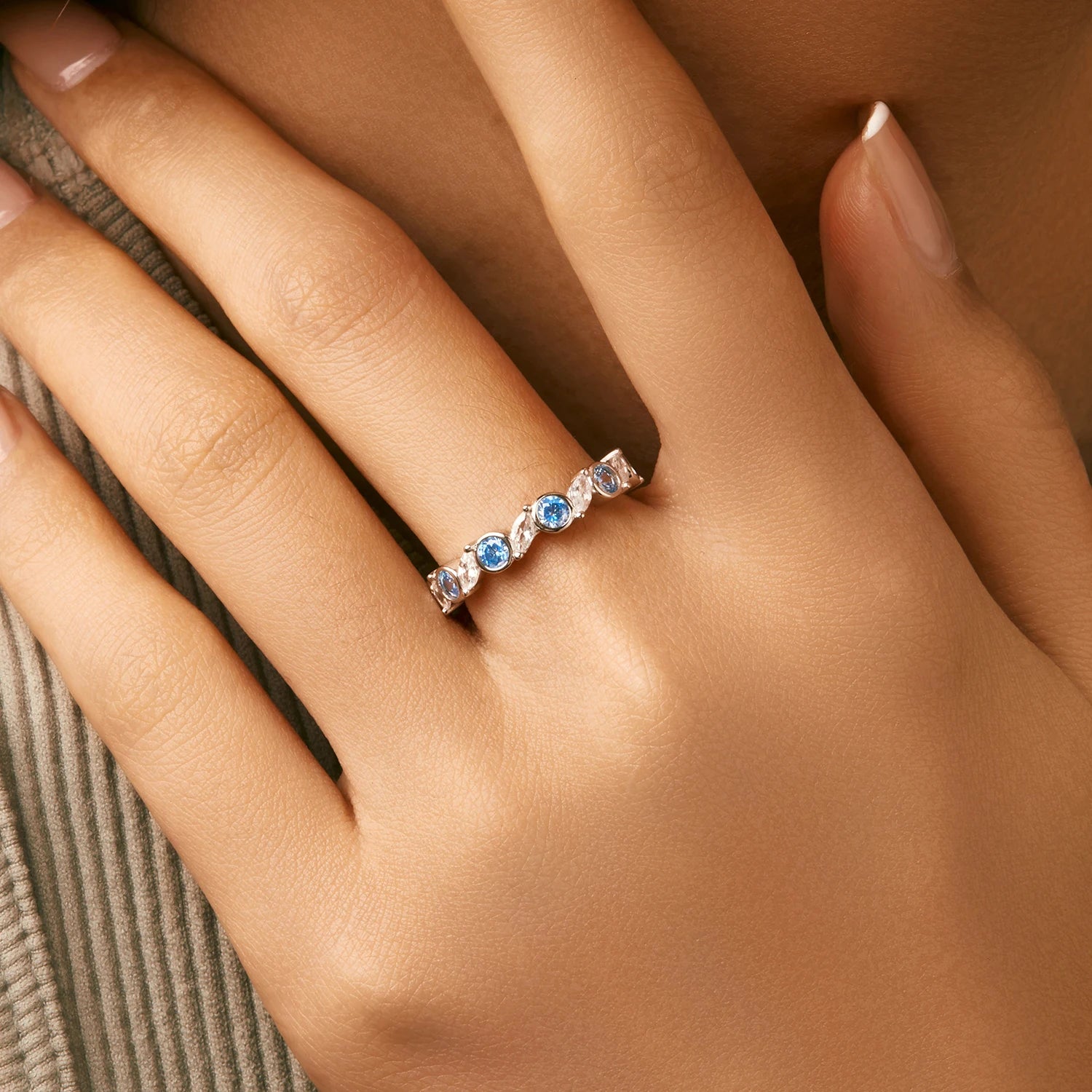 Ocean Round Blue CZ Eternal Ring.