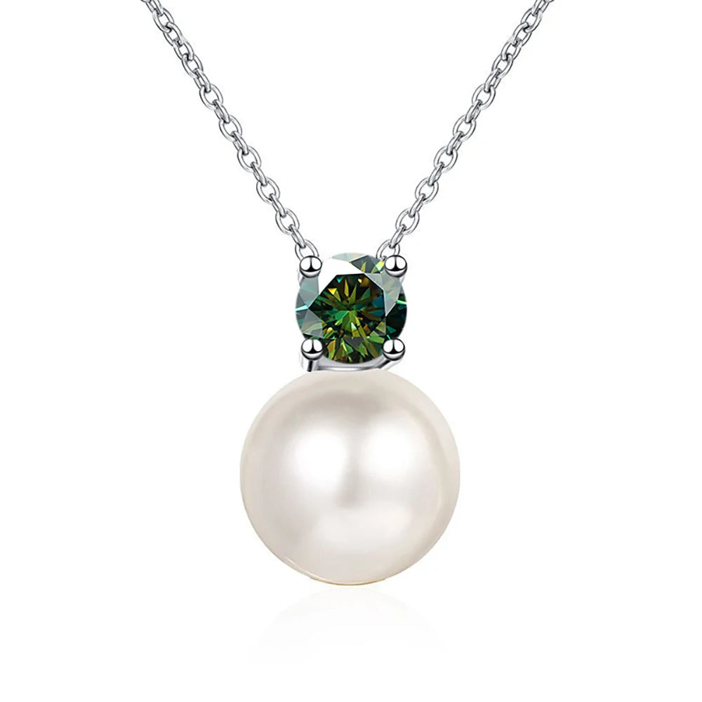 0.3ct D-color Moissanite Necklace 8mm Pearl Pendant