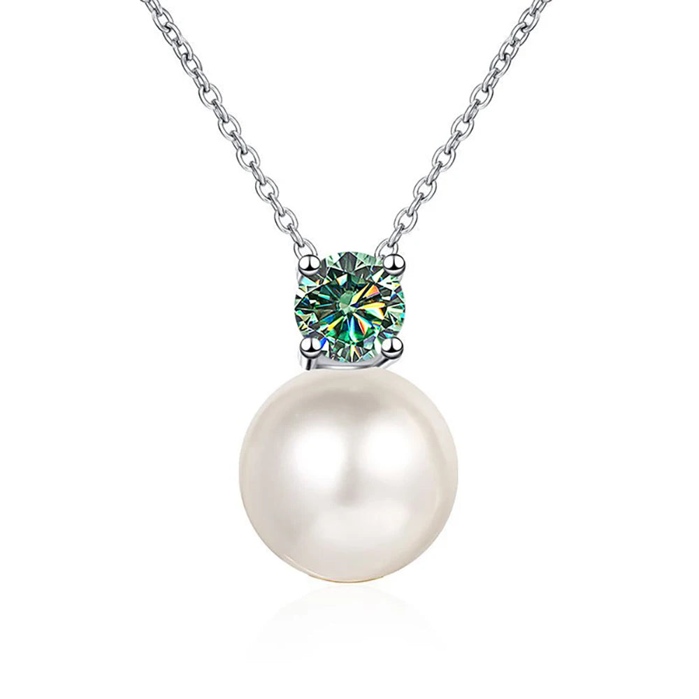 0.3ct D-color Moissanite Necklace 8mm Pearl Pendant