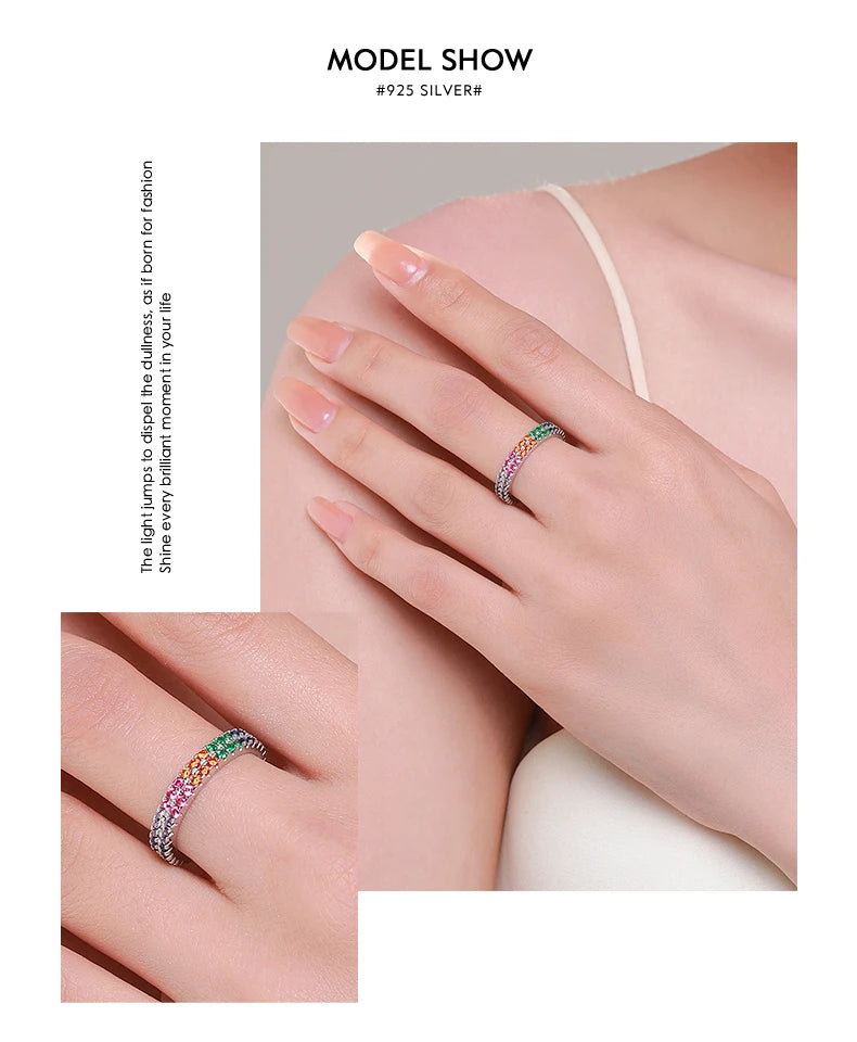 Bright Multi-color Cubic Zirconia Fashion Eternity Rings.