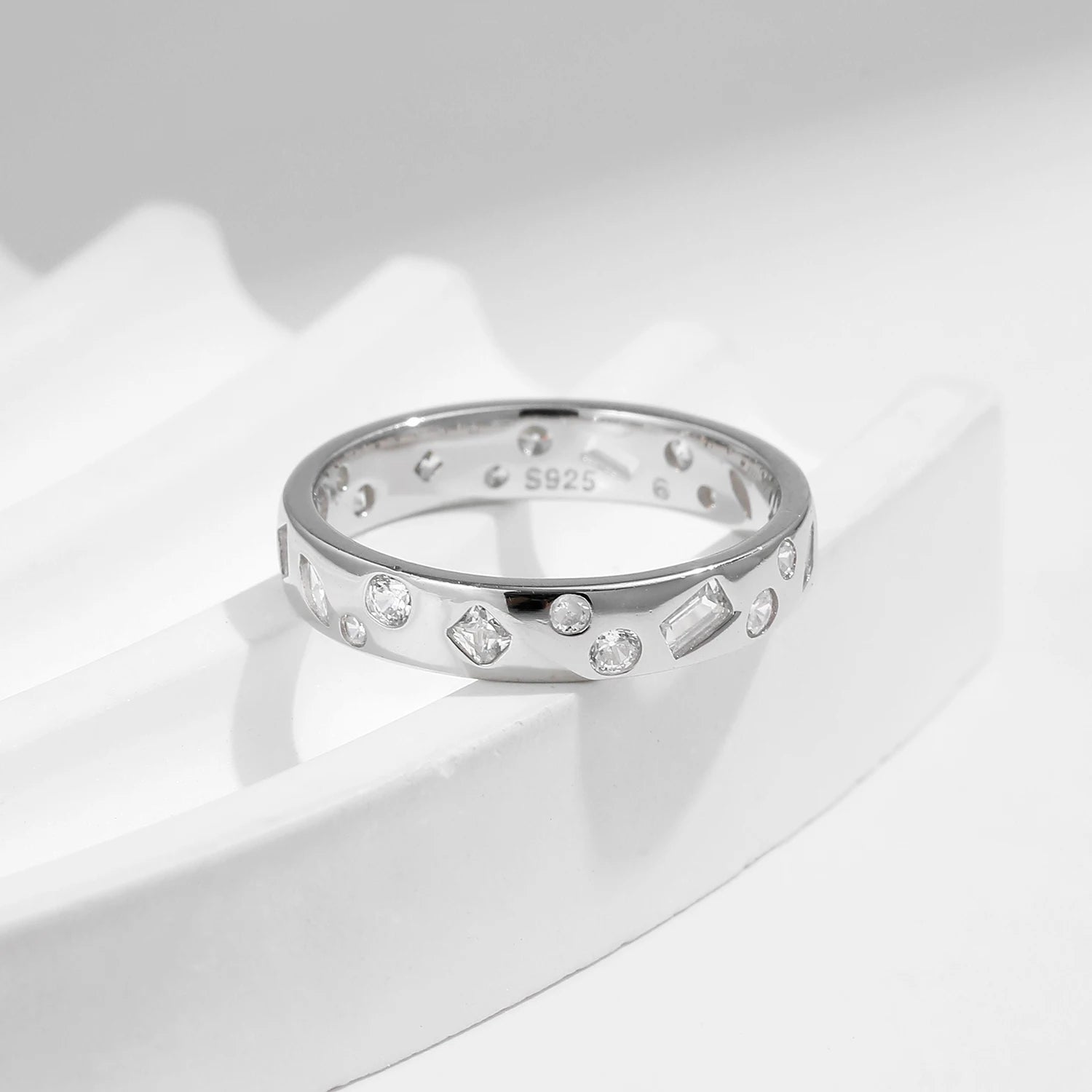 Geometric Dazzling CZ Ring.