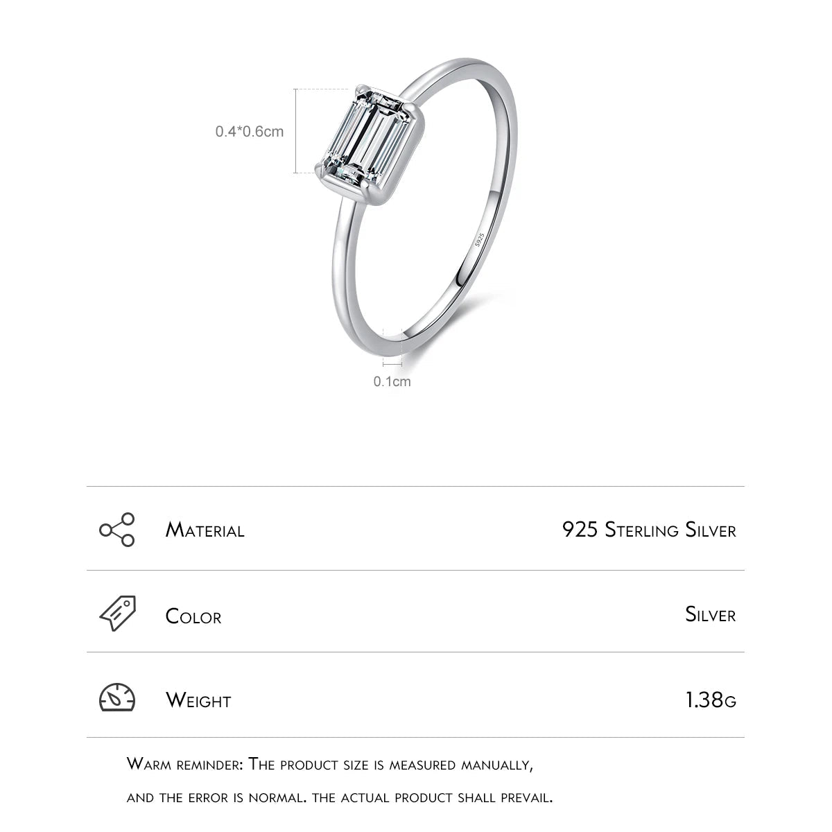 Silver ring with emerald-cut gemstone on a white background, featuring hat-hor branding.