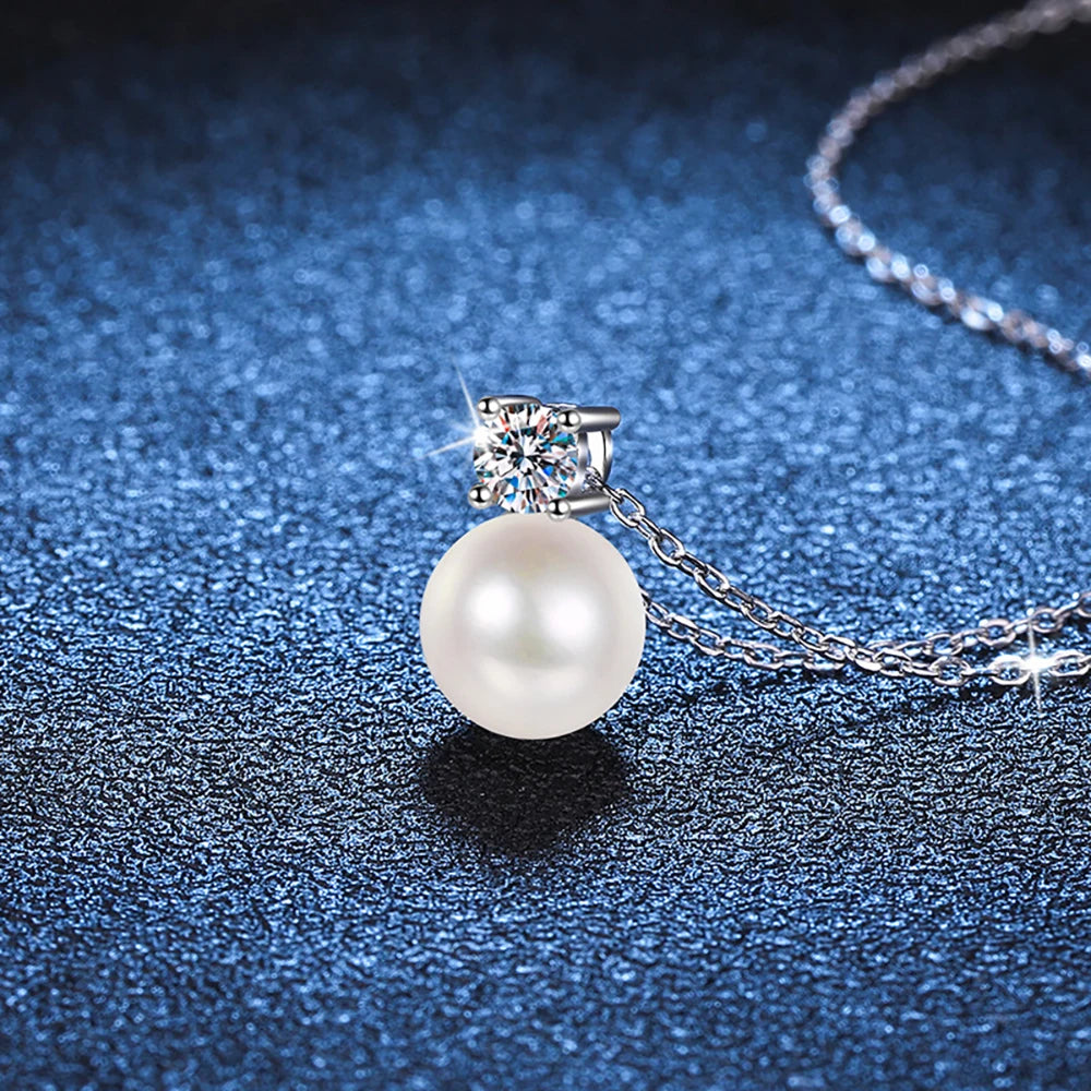 0.3ct D-color Moissanite Necklace 8mm Pearl Pendant