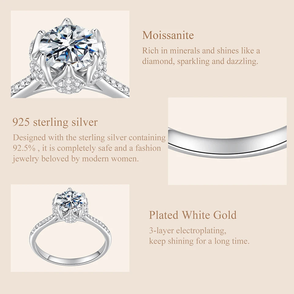 1CT Moissanite Flower Bud Ring.