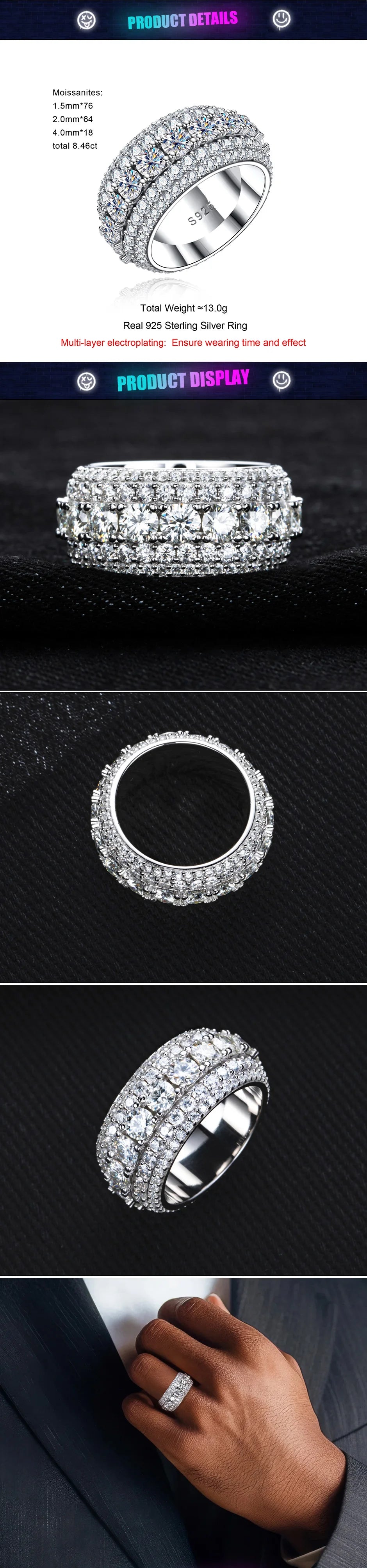 8.46 carat weight Moissanite Ring