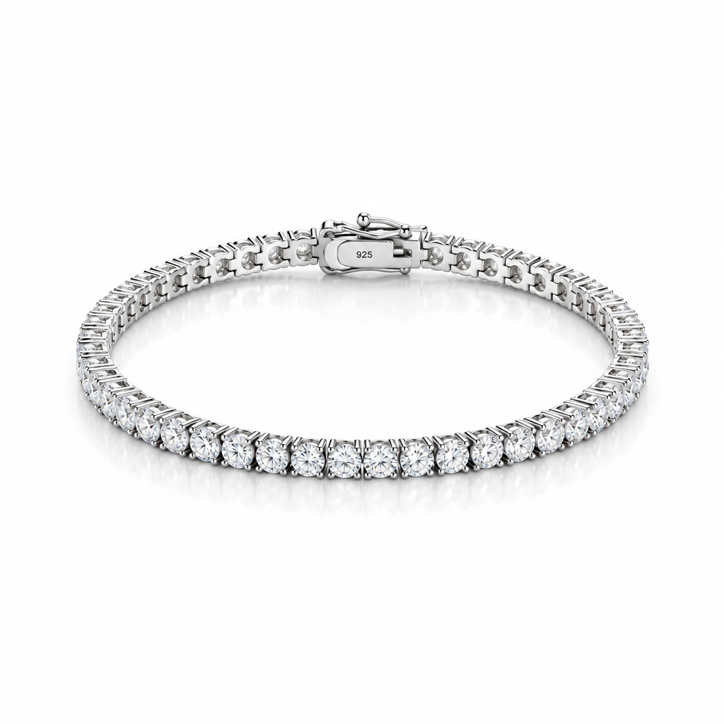 A sterling silver 925 tennis bracelet with a continuous row of vvs1  3mm labgrown diamonds 