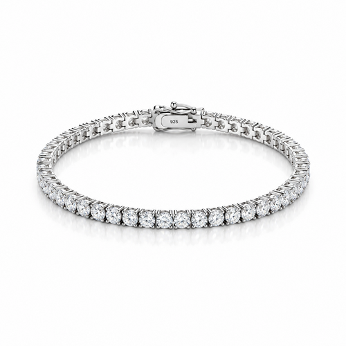 A sterling silver 925 tennis bracelet with a continuous row of vvs1  3mm labgrown diamonds 