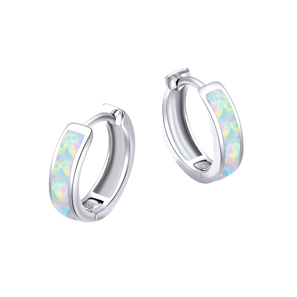 Round Ear Clip Circle Hoop Earrings Opal Earrings.