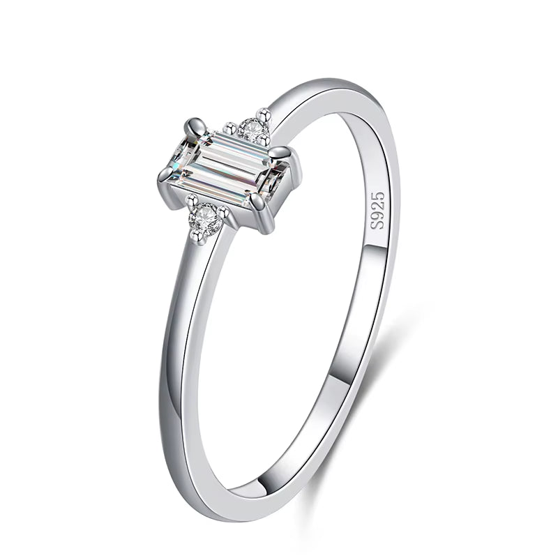 Authentic 925 Sterling Silver Classic Charm Emerald Cut Zirconia Finger Rings for Women Hypoallergenic Wedding Jewelry