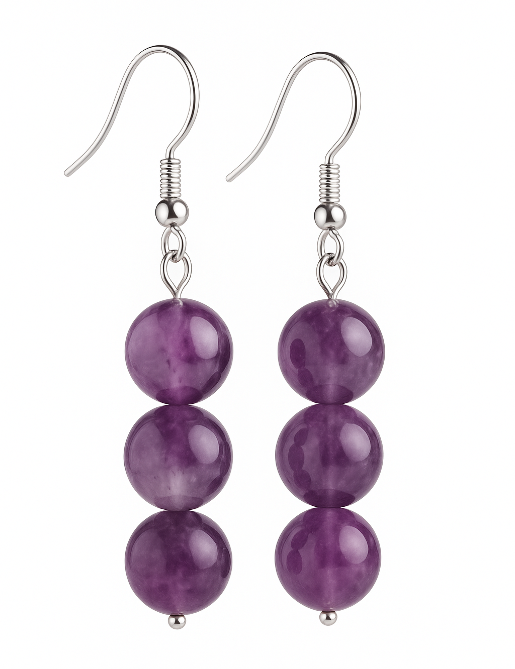 Elegant Amethyst Bead Drop Earrings with Silver Hooks