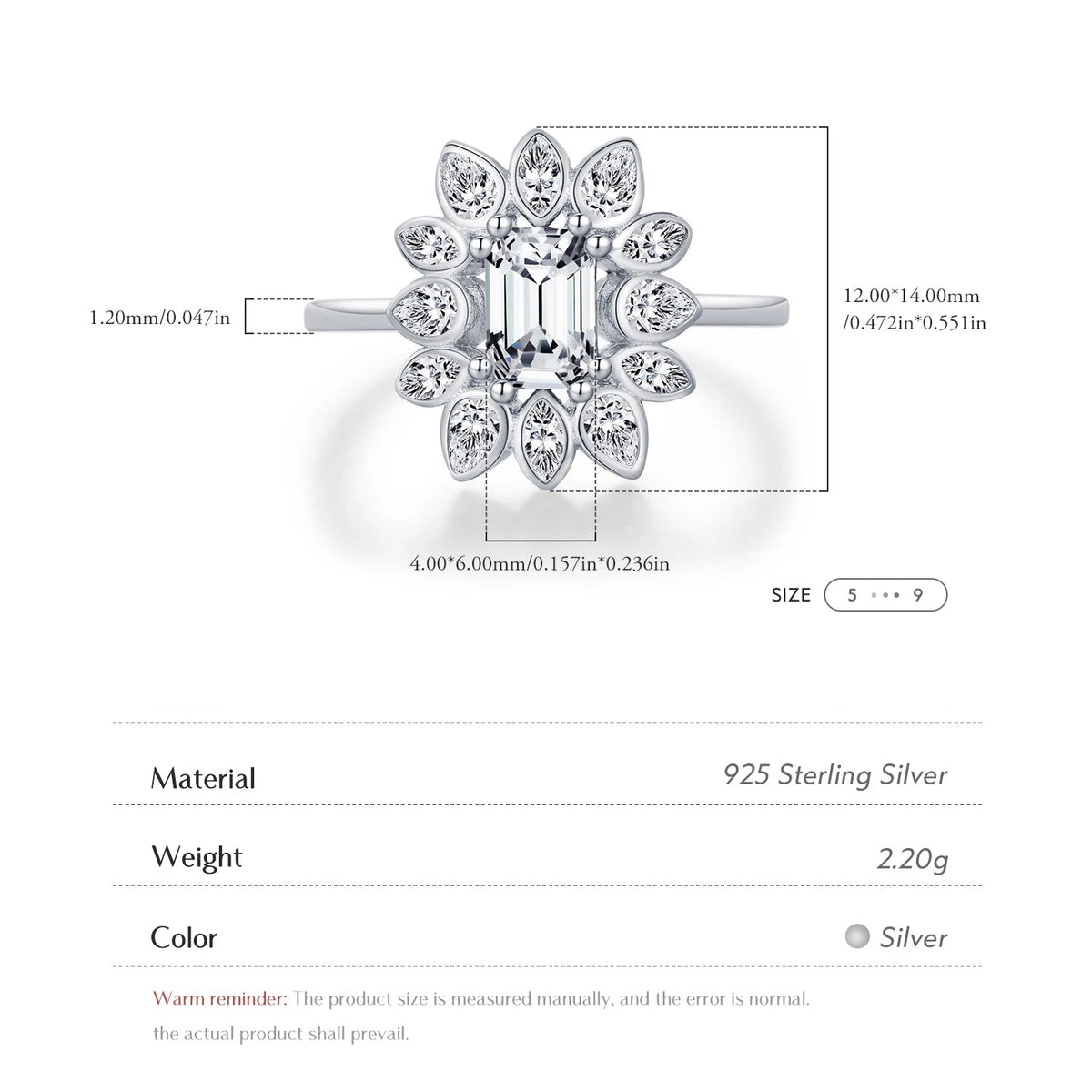 Silver ring with moissanite stones
